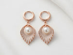 Load image into Gallery viewer, Rose Gold Pearl Leaf Drop Earrings | 925 Sterling Silver