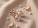 Load image into Gallery viewer, Rose Gold Pearl Leaf Drop Earrings | 925 Sterling Silver
