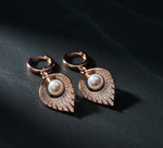 Load image into Gallery viewer, Rose Gold Pearl Leaf Drop Earrings | 925 Sterling Silver
