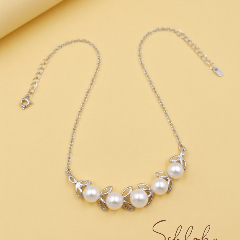 5 Pearls Silver 925 Pendant With Chain For Girls