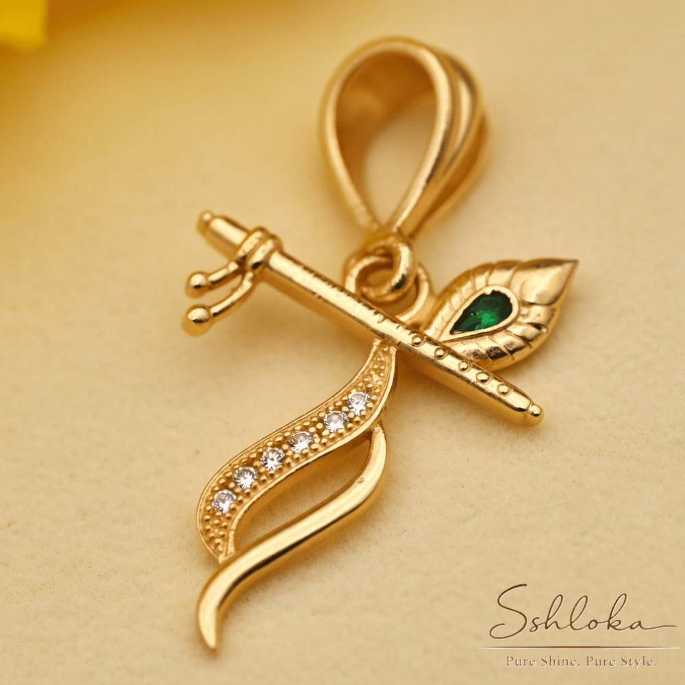925 Silver Krishna Golden Pendant for Girls