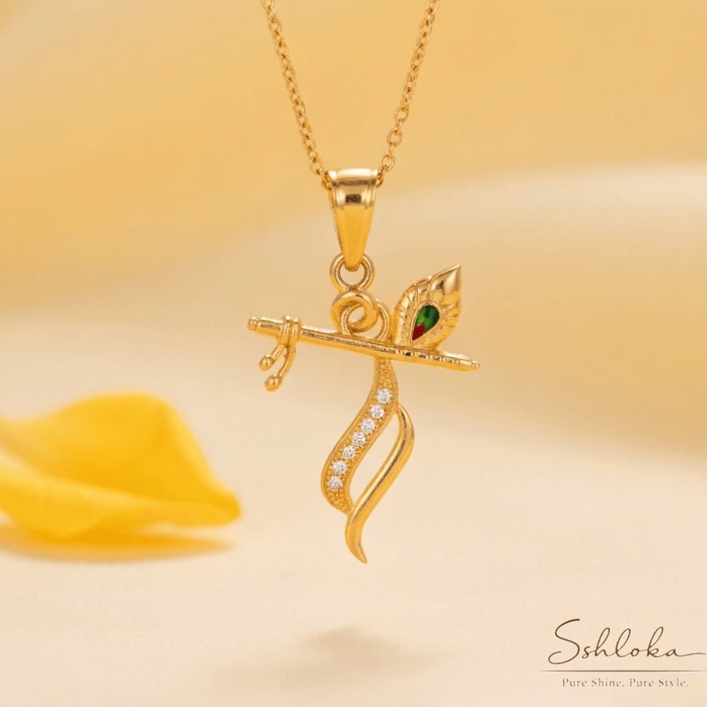 925 Silver Krishna Golden Pendant for Girls