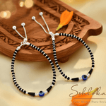 Load image into Gallery viewer, 925 sterling silver beaded with black onyx stone handmade charm adjustable bracelet 'Nazariya'
