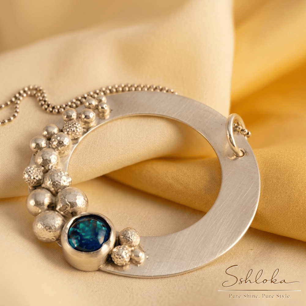 Antique 925 Silver & Natural Blue Stone Moon Pendant
