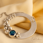 Load image into Gallery viewer, Antique 925 Silver &amp; Natural Blue Stone Moon Pendant
